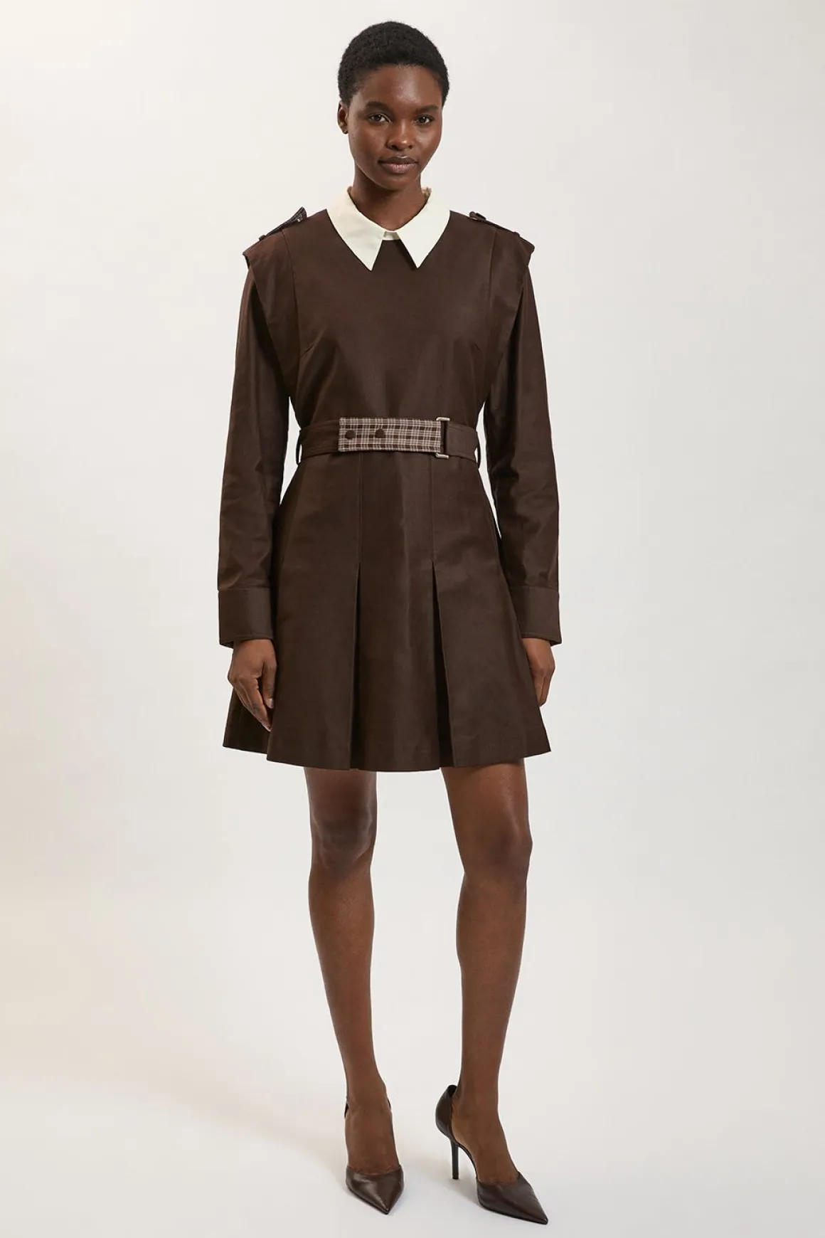 Robe Mini Safari Ceinturée En Sergé Stretch