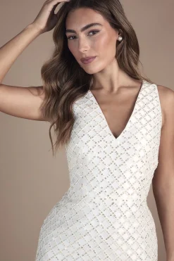 Robe Mini Sans Manches à Col V Ornementée
