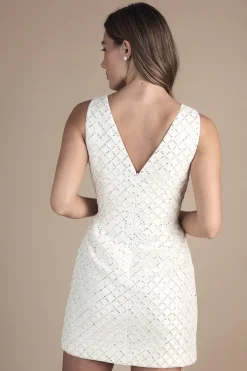 Robe Mini Sans Manches à Col V Ornementée