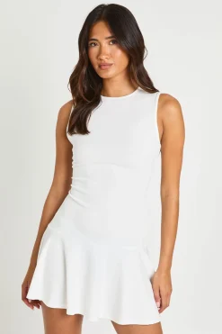 Robe Mini Sans Manches Côtelée À Jupe Évasée