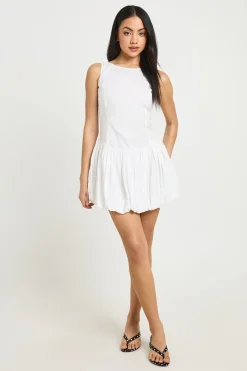 Robe Mini Sans Manches En Popeline De Coton À Ourlet Bouffant