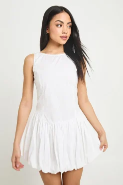 Robe Mini Sans Manches En Popeline De Coton À Ourlet Bouffant