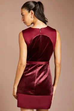 Robe Mini Sans Manches En Velours Et Satin