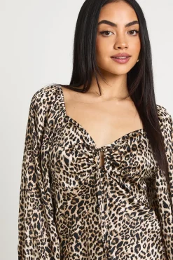 Robe Mini Satinée À Manches Bouffantes Imprimé Léopard