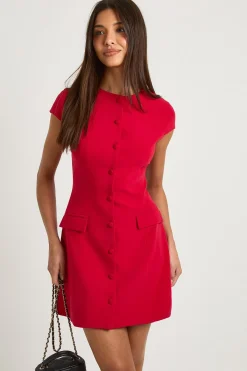 boohoo Robe mini shift ajustée à manches cap avec fermeture boutonnée<Femme Robes De Soirée|Toutes Les Robes
