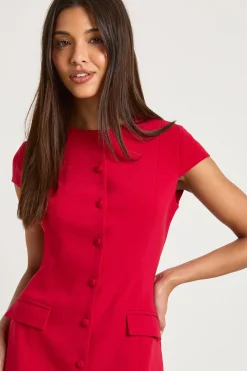 boohoo Robe mini shift ajustée à manches cap avec fermeture boutonnée<Femme Robes De Soirée|Toutes Les Robes