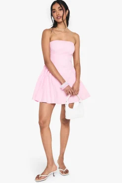 boohoo Robe Mini Skater Bandeau en Popeline<Femme Robes Patineuses|Robes