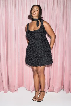 Robe Mini Skater à Bandeau et Corsage Cluster 3D Plus