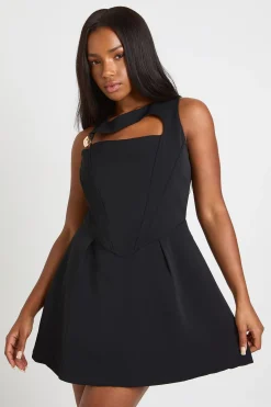 boohoo Robe Mini Skater Découpée aux Détails Dorés<Femme Robes Patineuses|Robes