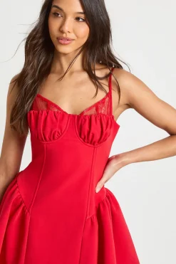 Robe mini skater à détails en dentelle structurés
