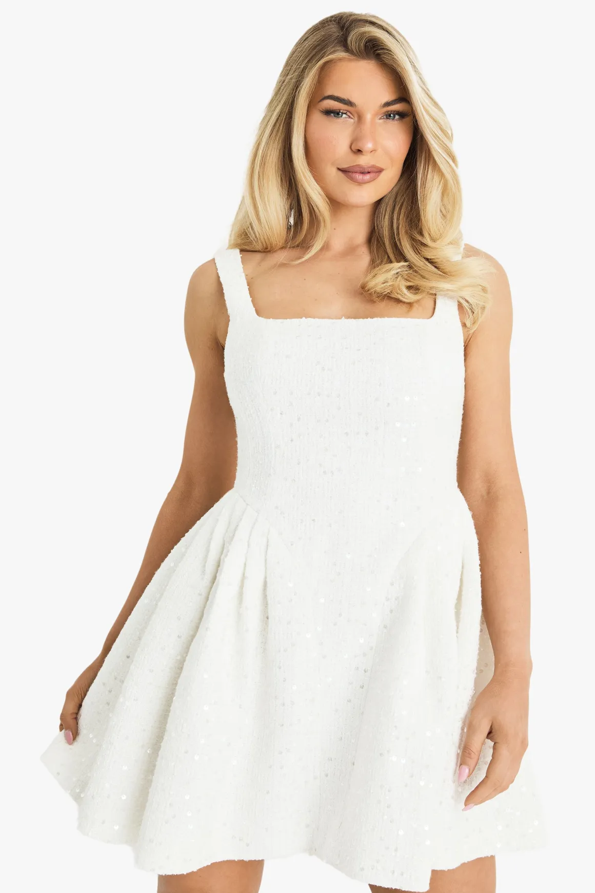 Robe mini skater en boucle ornée de sequins premium