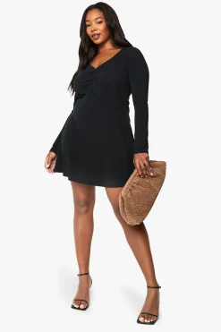 Robe mini skater en jersey côtelé avec détail froncé