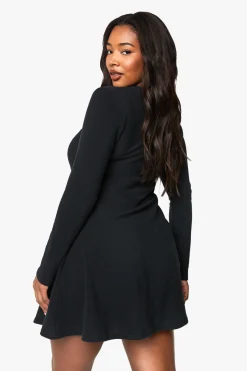 Robe mini skater en jersey côtelé avec détail froncé