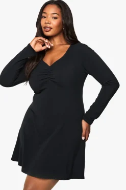 Robe mini skater en jersey côtelé avec détail froncé