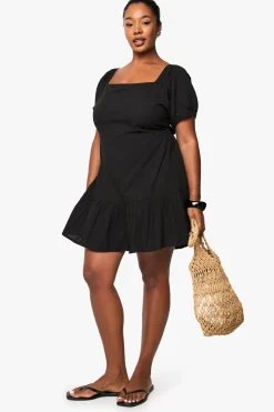 ROBE MINI SKATER EN LIN PLUS À MANCHES BOUFFANTES