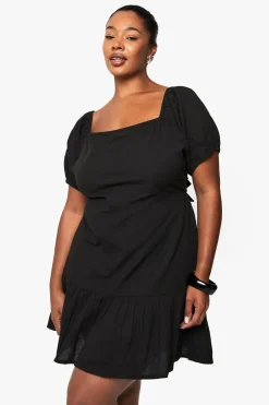 ROBE MINI SKATER EN LIN PLUS À MANCHES BOUFFANTES