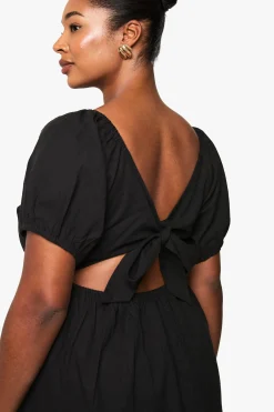 ROBE MINI SKATER EN LIN PLUS À MANCHES BOUFFANTES