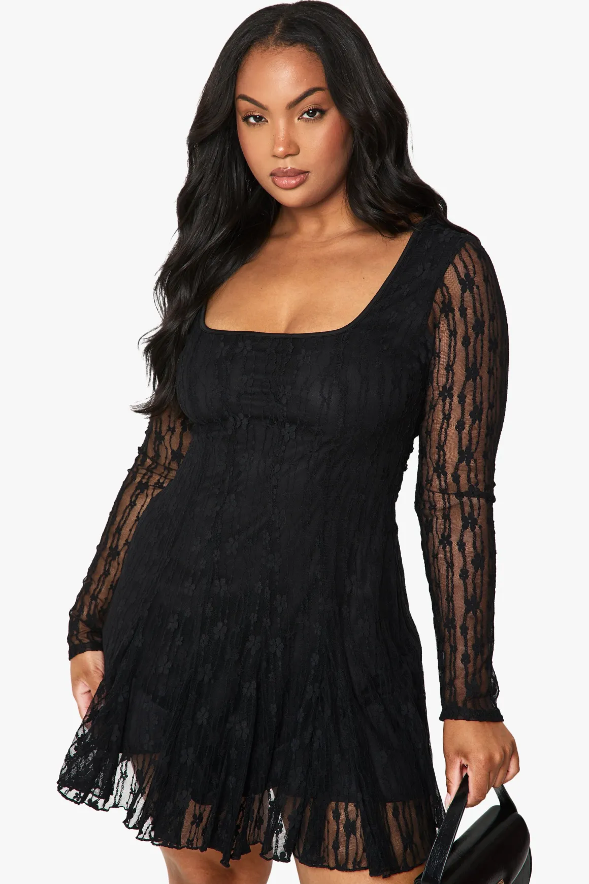 Robe mini skater à godets en dentelle Plus