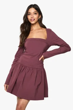 boohoo Robe mini skater à manches longues<Femme Robes Patineuses|Robes À Manches Longues
