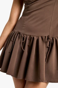 Robe Mini Skater Tissée à Manches Cap