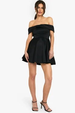 Robe mini skater volume Bardot en Sucba liée