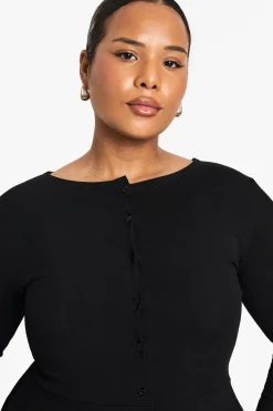 Robe mini skateur grande taille à côtes et boutonnée