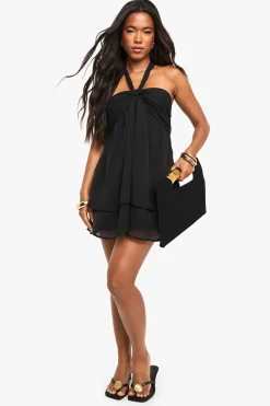 Robe mini smock bandeau avec détail de cravate en chiffon