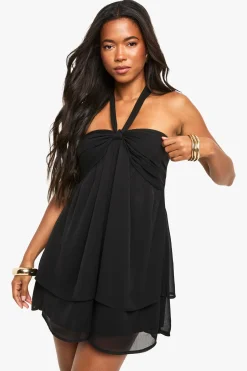 Robe mini smock bandeau avec détail de cravate en chiffon