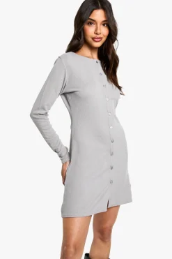 Robe mini smock côtelée boutonnée