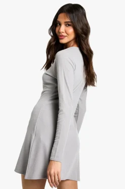 Robe mini smock côtelée boutonnée