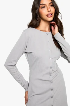 Robe mini smock côtelée boutonnée
