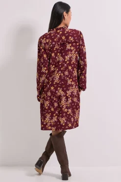 Robe Mini Smock à Étages en Jersey Petite Taille avec Motif Floral Jaune et Col Noué