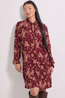 Robe Mini Smock à Étages en Jersey Petite Taille avec Motif Floral Jaune et Col Noué