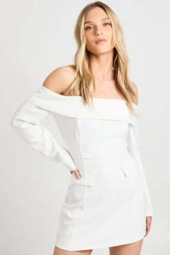 boohoo Robe Mini Structurée Bardot Petite<Femme Tailleurs|Robes À Manches Longues