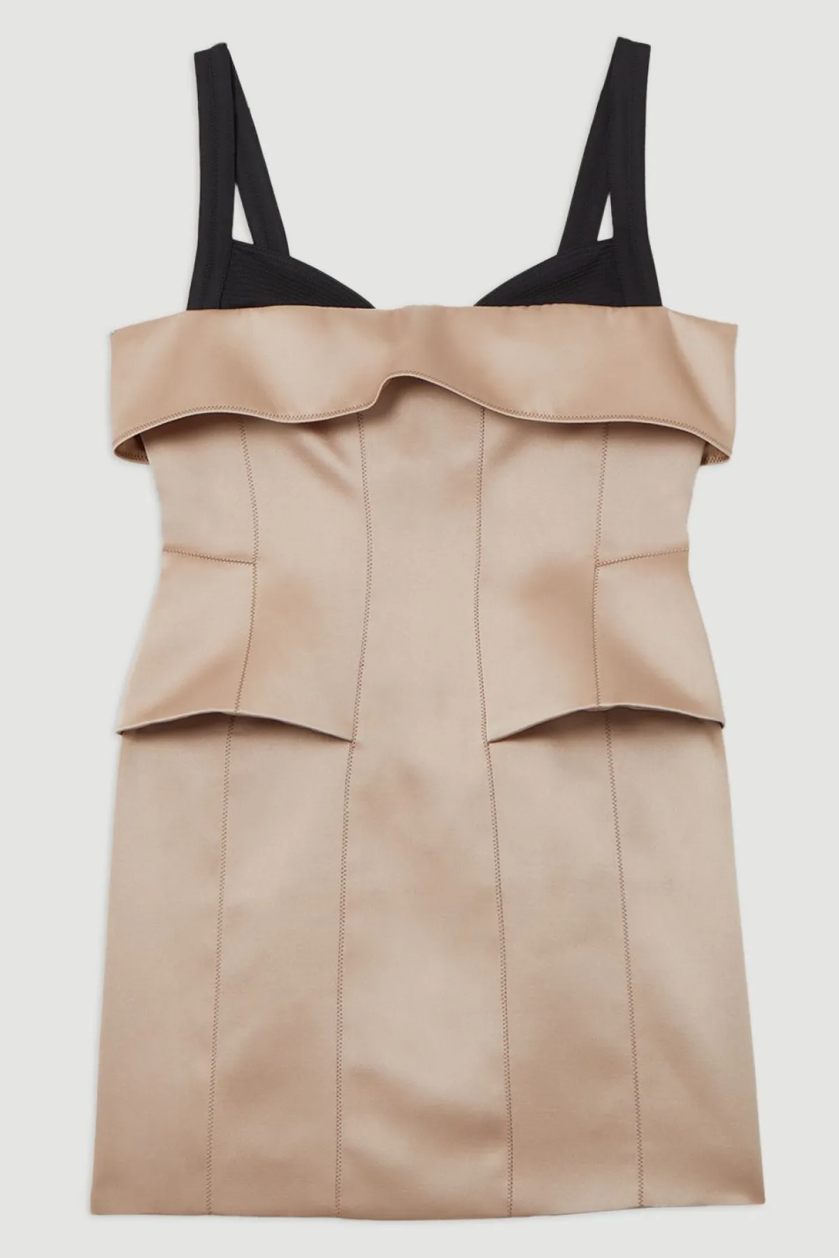 KarenMillen Robe mini structurée en viscose avec détails en couture satinée et peplum ajusté<Femme Tailleurs|Satin Et Dentelle