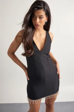 Robe mini structurée à finition perlée