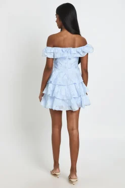 Robe Mini Étagée Bardot À Effet Dévoré