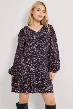 Robe Mini Étagée à Manches Bouffantes avec Détail Col à Pois Violets