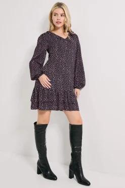 Robe Mini Étagée à Manches Bouffantes avec Détail Col à Pois Violets
