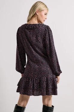 Robe Mini Étagée à Manches Bouffantes avec Détail Col à Pois Violets