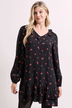 Robe Mini Étagée à Manches Bouffantes et Col Détaillé Motif Floral Délicat