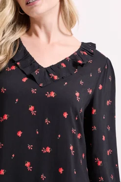 Robe Mini Étagée à Manches Bouffantes et Col Détaillé Motif Floral Délicat