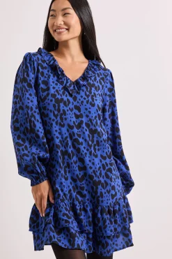 Robe Mini Étagée à Manches Bouffantes et Détail Col Imprimé Petite