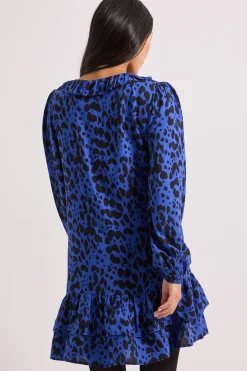 Robe Mini Étagée à Manches Bouffantes et Détail Col Imprimé Petite