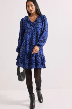 Robe Mini Étagée à Manches Bouffantes et Détail Col Imprimé Petite