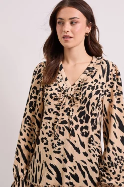 Dorothy Perkins Robe Mini Étagée à Manches Bouffantes avec Détail Noué et Col à Volants Motif Animalier<Femme Toutes Les Robes|Robes À Manches Longues