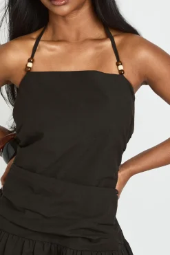 Robe Mini À Taille Basse En Lin Avec Perles