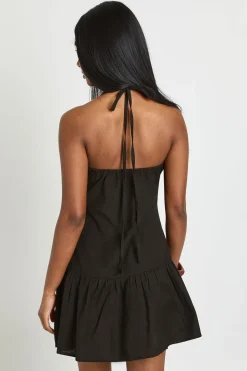 Robe Mini À Taille Basse En Lin Avec Perles