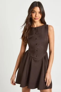 Robe Mini à Taille Basse et Jupe Évasée