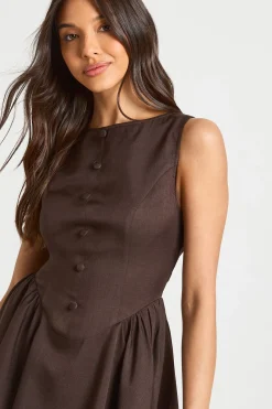 Robe Mini à Taille Basse et Jupe Évasée